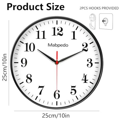 Black Wall Clock, 10 Inch Wall Clocks Battery Operated, Large Number Classic Silent Non Ticking Quartz Analog Decorative Wall Clocks for Living Room Bedroom Kitchen Gym Office School Hotel