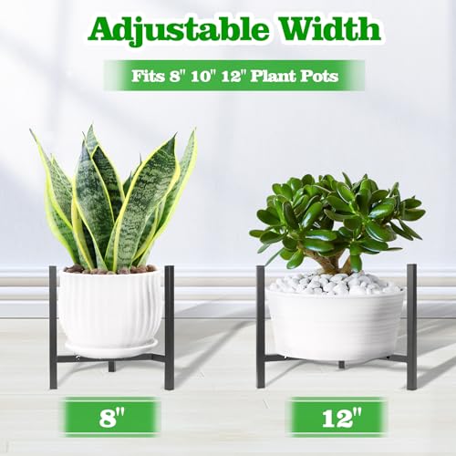 Airpark Plant Stand Indoor Adjustable, Metal Modern Plant Stands, Heavy Duty Stable Plant Pot Flower Holder Indoor Outdoor Corner, Fit 8 9 10 11 12 inch Pots, Black (Pot & Plant Not Included) - color: Black