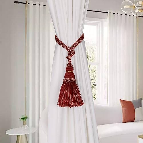 4 Pack Curtain Tie Backs Rope Tassels for Curtain Holdback - color: Mix Red, size: 4p