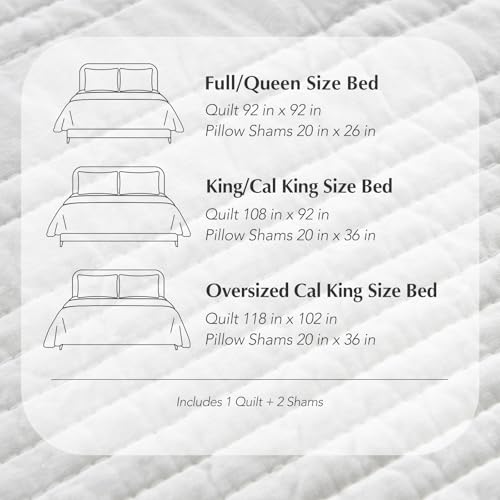 EVERGRACEHOME 100% Cotton Quilt Set Oversized Cal King, Warm White - color: Warm White (Yellow Undertones), size: Oversized Cal King (118" X 102")