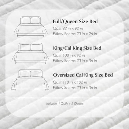 EVERGRACEHOME 100% Cotton Quilt Set Oversized Cal King, Warm White - color: Warm White (Yellow Undertones), size: Oversized Cal King (118" X 102")