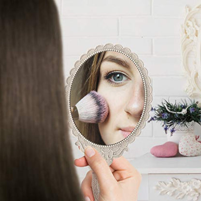 YUSONG Makeup Handheld Mirror with Handle(2 Pack Beige) - color: 2 Pcs Lvory White
