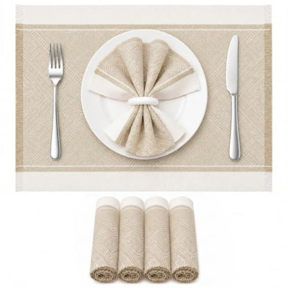 Placemats Set of 6, 13.8 x 17.7 Inch, Polyester, Jacquard Woven - color: Polyester-13.8 X 17.7inch-natural Beige