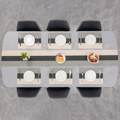 Placemats Set of 6, Vinyl Woven Heat-Resistant Place Mats - color: Beige Black, size: Set of 6