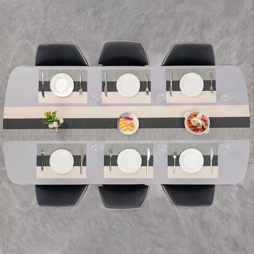 Placemats Set of 4, Vinyl Woven Heat-Resistant Place Mats - color: Beige Black, size: Set of 4