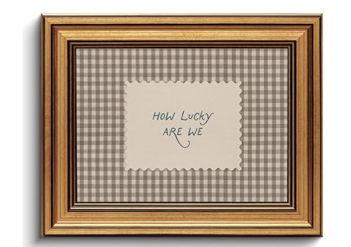 Vintage Gold Framed Wall Art How Lucky Are We Wall Decor Gingham Canvas Art - color: How Lucky, size: 10"L x 8"W