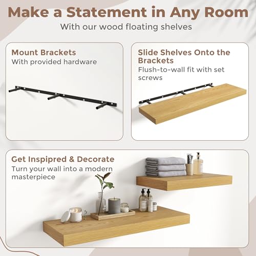 48 Inch Floating Shelves for Wall 2 Pack, 12"D Wood Grain Bathroom Shelves - color: (B.o.) Natural Oak Finish, size: 48"W x 12"D x 1.5"H, 2 Pack