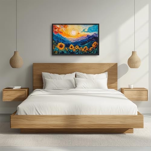 Trulave Large Starry Night Sunflowers Wall Art for Living Room 36''x24'' - color: Starry Night Sunflowers, size: 36"L x 24"W