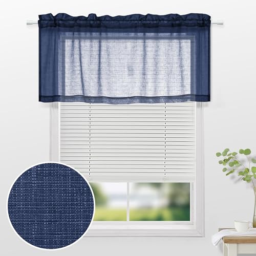 KOUFALL Navy Blue Valances for Windows,Sheer Linen Look Valance Curtains for Kitchen Bathroom,Dark Blue - color: Navy Blue