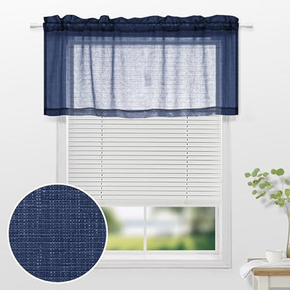 KOUFALL Navy Blue Valances for Windows,Sheer Linen Look Valance Curtains for Kitchen Bathroom,Dark Blue - color: Navy Blue