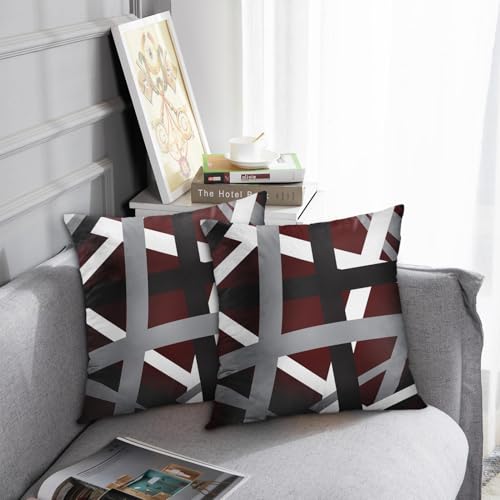 Emvency Throw Pillow Covers Set of 2, 18 x 18 Inch, Striped Retro Burgundy - color: Burgundy Red, size: 18" x 18" (Pack of 2)
