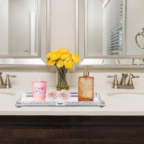 Large Crystal Tray, 15.7"x11.8"Rose Rectangular Makeup Perfume Tray - color: Rose a