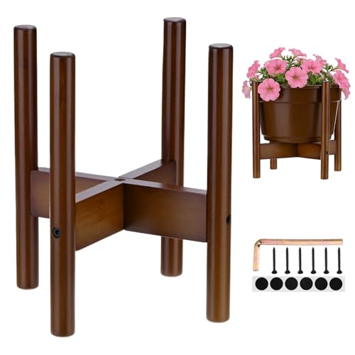 M METERXITY 1-Pack Bamboo Plant Stand, 7.87 Inch Fixed Size Pot Stand for Indoor Outdoor (Plant Not Included)/Big Pots/Garden/Patios, Mid Century Modern Flower Pot Holder [Brown] - color: Brown, size: Small