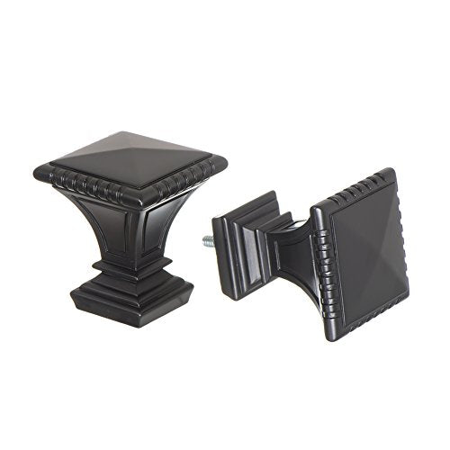 Ivilon Decorative Window Curtain Rod - Carved Square Finials, 1 1/8 in Rod, 28 to 48 in. Black - color: Black, size: 28 to 48 in.