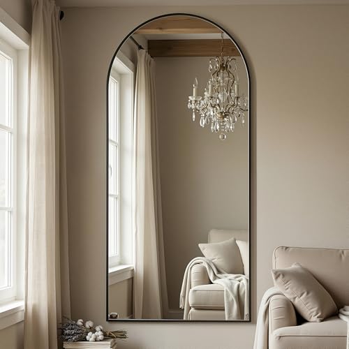 Antok 71" x 32" Arched Full Length Floor Mirror, Aluminum Frame, Black - color: Black, size: 71"L x 32"W
