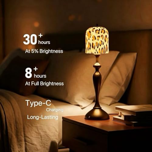 Cheetah Lamp Cordless Table Lamp, Cheetah Print Ceramic Shade