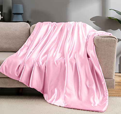 Vonty Blush Pink Satin Throw Blanket 50x60In, Cooling Silky Wrinkle-Free - color: Blush Pink, size: 50" x 60"