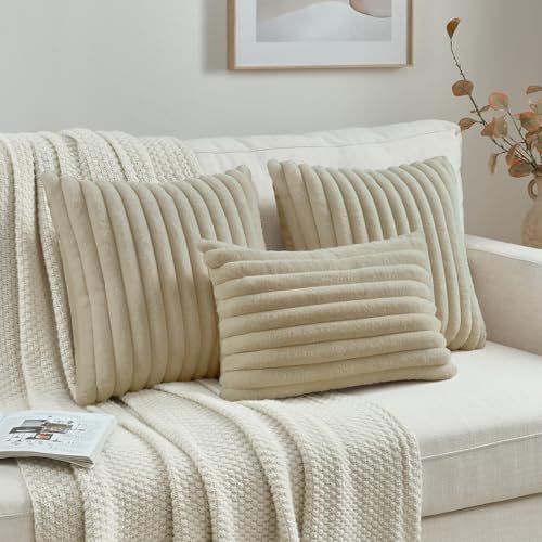 FUTEI Pack of 2 Faux Fur Throw Pillow Covers 12x20 Inch, Beige - color: Beige, size: 20" x 12" (Pack of 2)