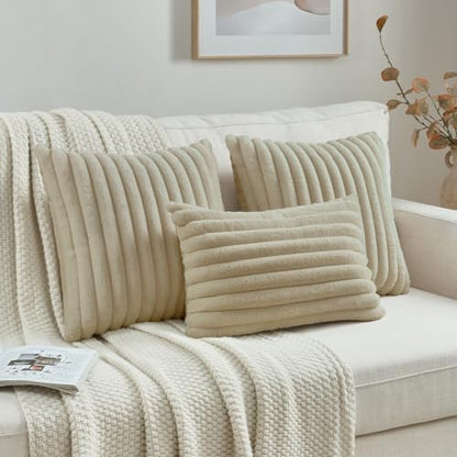 FUTEI Pack of 2 Faux Fur Throw Pillow Covers 12x20 Inch, Beige - color: Beige, size: 20" x 12" (Pack of 2)