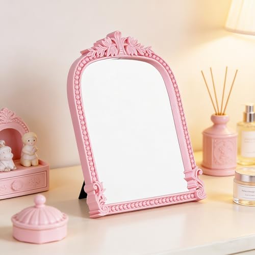 2Pack Pink Plastic Arched Makeup Mirror (10.6" L x 8.3" W) - color: Pink-2pack