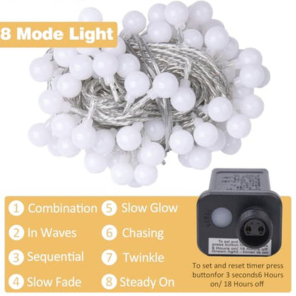Ogrmar 49FT 100 LED Globe Ball String Lights 8 Modes with Remote Warm White - color: Warm White