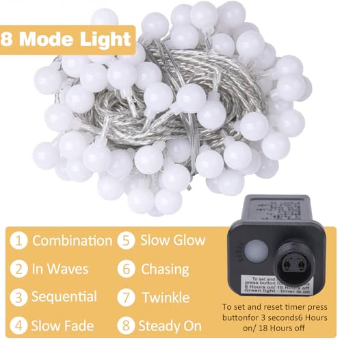Ogrmar 49FT 100 LED Globe Ball String Lights 8 Modes with Remote Warm White - color: Warm White