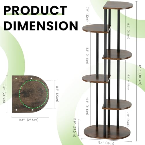 Tiered Plant Stand Indoor, Tall 6 Tier 7 Potted Wooden Plant Shelf for Multiple Flower Plants, Multi Corner Metal Plant Holder Indoor for Patio Garden Patent Design Living Room Balcony Bedroom, Rustic Brown - color: Rustic Brown, size: 6 Tier 7 Potted