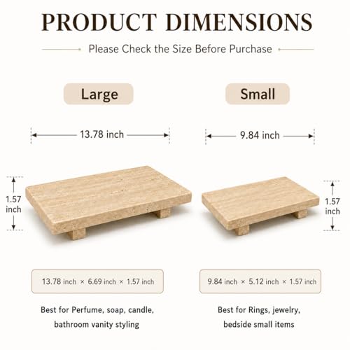Travertine Pedestal Decorative Tray 13.8 x 6.7 in - color: Beige Travertine-13.8 in