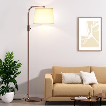 Ambimall Fully Dimmable Floor Lamp with 9W LED Bulb, Standing Lamp for Living Room with Adjustable Head, Modern Tall Light with Rotary Switch for Office, Brown and Beige - color: N:Brown and Light Linen Beige