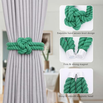 NICEEC Natural Cotton Rope Magnetic Curtain Tiebacks, 2 Pack, Green - color: Green, size: 2 Pack