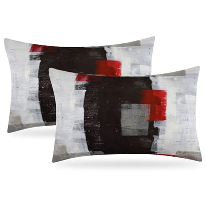 Throw Pillow Covers for Couch, 20x12 Inch, Set of 2, Grey Red - color: Red and Grey, size: 20" x 12" (Pack of 2)