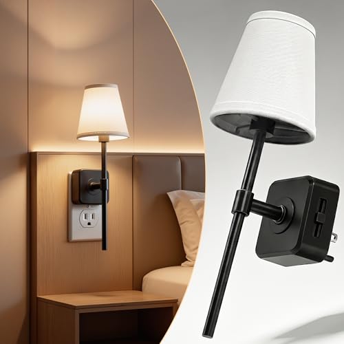 L LOHAS LED Night Light, Premium Fabric Linen Shade Plug in Night Light - color: Linen Cover Black-3000K, size: 1 Pack