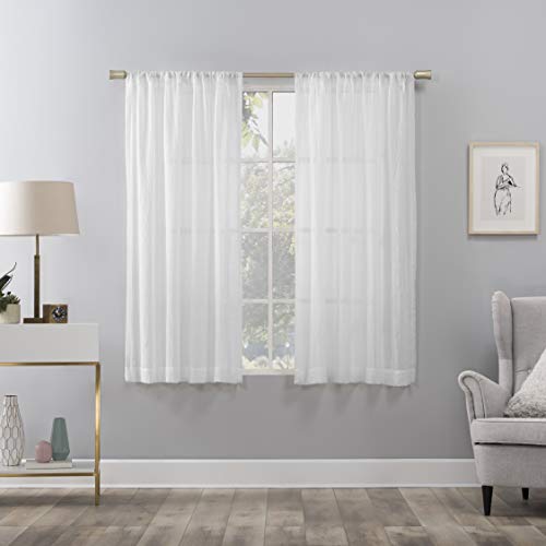 No. 918 Genevieve 2-Pack Linen Weave Sheer Semi-Sheer Rod Pocket Curtain Panel Pair, White, 50"W x 63"L (2 Panels) - color: White, size: 50"W x 63"L (Pack of 2)