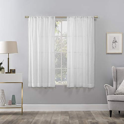 No. 918 Genevieve 2-Pack Linen Weave Sheer Semi-Sheer Rod Pocket Curtain Panel Pair, White, 50"W x 63"L (2 Panels) - color: White, size: 50"W x 63"L (Pack of 2)