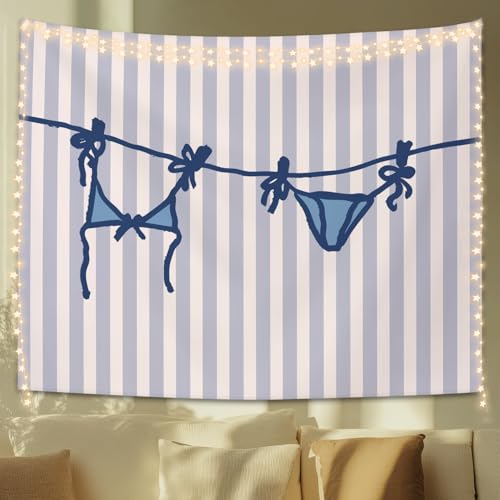 STHTTSW Blue Coastal Bikini Tapestry, Preppy Beachy Tapestries Wall Blanket, Aesthetic Coastal Cowgirl Wall Hanging Decor for Teen Girl Women College Dorm Apartment Bedroom, 50x60 Inch - color: Coastal Bikini