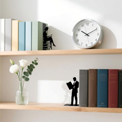 Metal Bookends Lovers Reading Book Ends for Shelves - color: Black - 1 Pair Couple Reading Book