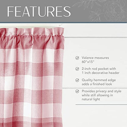 Farmhouse Living Buffalo Check Window Valance, Red/White - 60" W x 15" L - color: Red/White