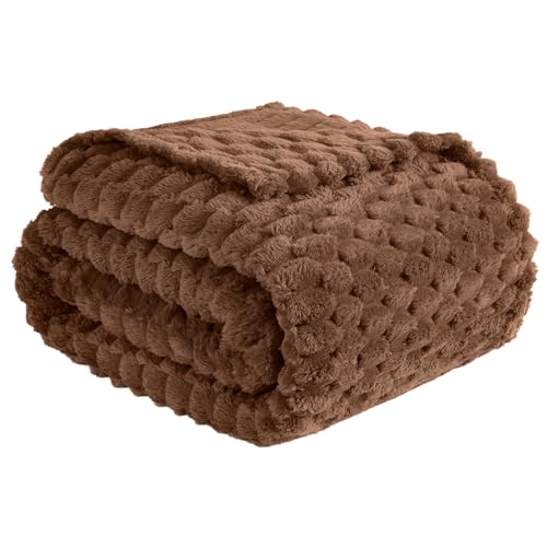 Vessia Flannel Fleece Throw Blanket, 3D Jacquard Mocha Fuzzy and Warm Blanket for Couch, Sofa, Bed, 300GSM Super Soft Touch Cozy Home Decor for All Seasons (50x70 inches) - color: Mocha, size: 50×70inch