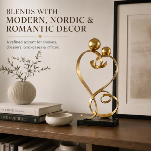 FUNTEREST Metal Heart Sculpture, Abstract Iron Statue Home Decor - color: Gold