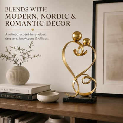 FUNTEREST Metal Heart Sculpture, Abstract Iron Statue Home Decor - color: Gold