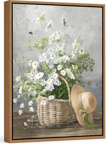 Framed Rustic Daisy Canvas Wall art - color: Daisy-Framed, size: 24"L x 16"W