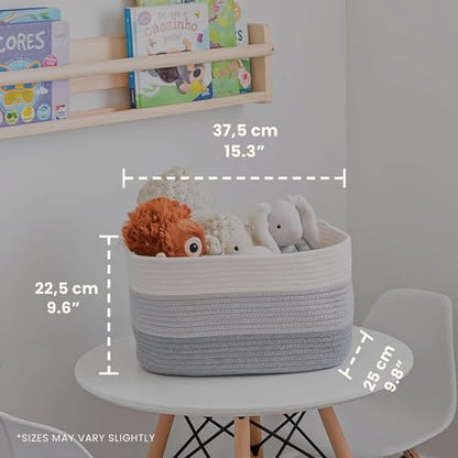 OrganiHaus Cotton Rope Baskets for Shelves, Set of 3, 15x9x10 - color: 3-toned Gray
