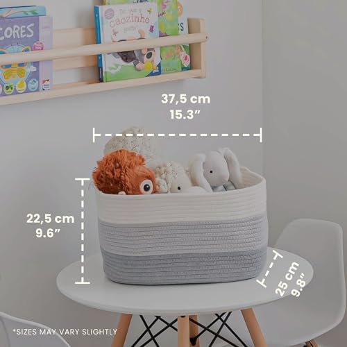 OrganiHaus Cotton Rope Baskets for Shelves, Set of 3, 15x9x10 - color: 3-toned Gray