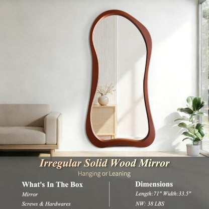 71"x33.5" Irregular Full Length Mirror with Solid Wood Frame - color: Walnut Wood Frame, size: 71"L x 33.5"W