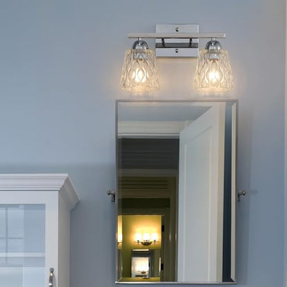 Mecgirn Stainless Steel Bathroom Vanity Light Over Mirror, 2 Light Polished Chrome Bathroom Light Fixtures with Textured Glass Shades, Modern Vanity Lighting Wall Mount - color: Polished Chrome, size: 2 Light