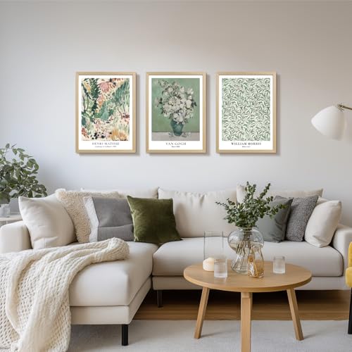 LLEEMPI Van Gogh Canvas Wall Art Set of 3, Sage Green 16x24 Framed Prints - color: VanGoghMatisse(Wood), size: 24"L x 16"W