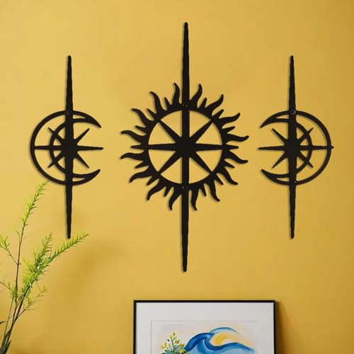 DUOOLN 3pc Metal Star Wall Decor Art, Starburst Celestial Midcentury Sign - color: Celestial Body