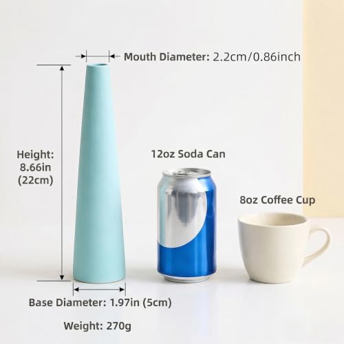Small Ceramic Bud Vase Tall Conic Flower Single Stem Vase Black Vase Home Decorative Floral Centerpiece with 2.2cm Ultra Narrow Mouth for Wedding and Office (Light Blue) - color: Light Blue