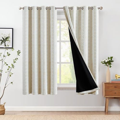 jinchan Boho Blackout Curtains 54 Inch Length for Bedroom - color: Boho | Taupe on Beige, size: 52"W x 54"L (Pack of 2)