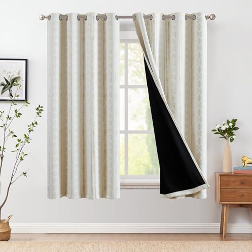 jinchan Boho Blackout Curtains 63 Inch Length for Bedroom Living Room - color: Boho | Taupe on Beige, size: 52"W x 63"L (Pack of 2)